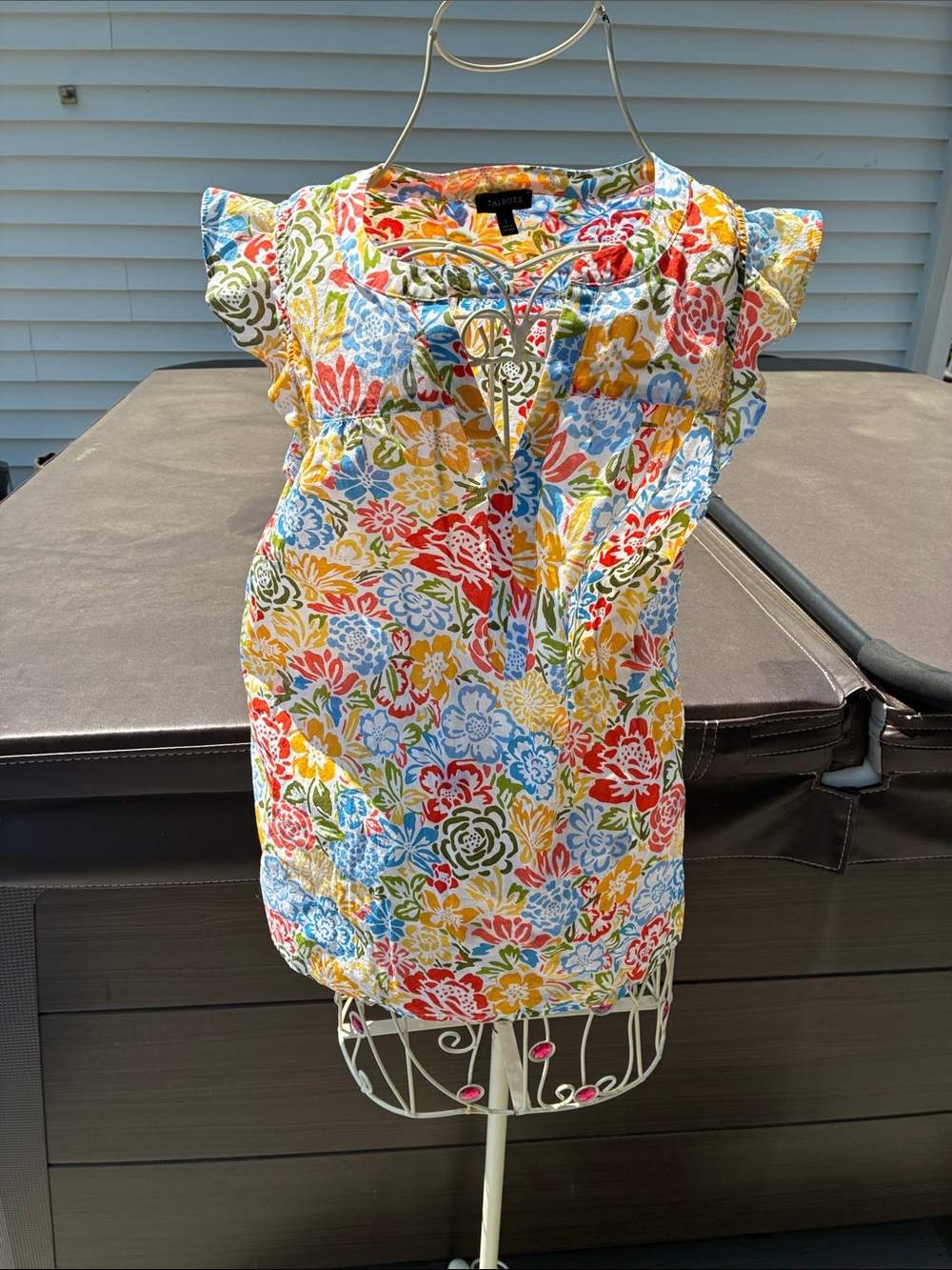 Talbots Floral Tie-Front Sleeveless Tunic in Red, Blue, Yellow, Green